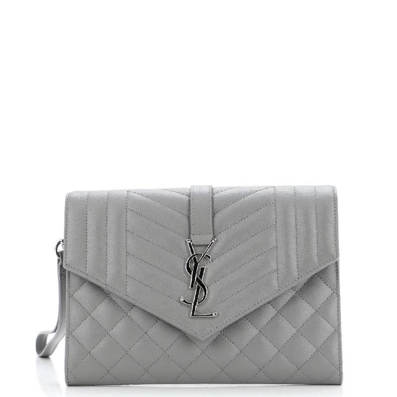 Women's Faux Fur Clutch in White for Winter BallsClassic Monogram Envelope Wristlet Clutch Mixed Matelasse Leather