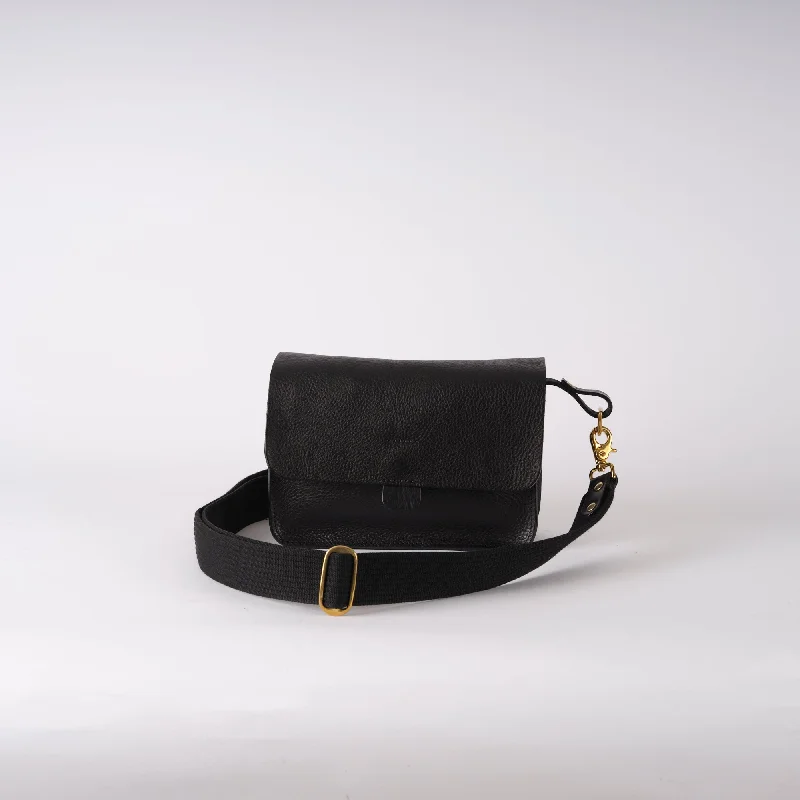 Crossbody Shoulder Bag in Black Leather with Gold Hardware for Night OutsBlack Tab Bag Web Strap