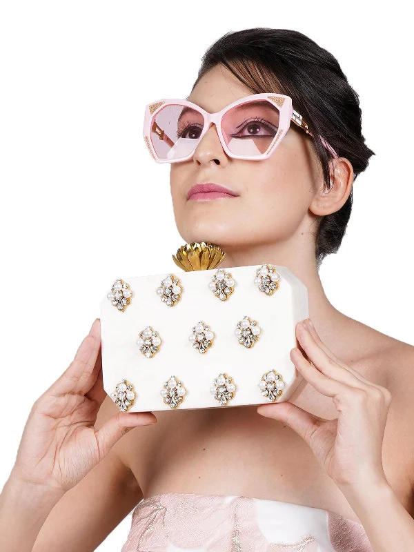 Women's Lizard - Print Clutch in Brown for a Chic LookOdette Women Marble White Shade Resin Clutch!