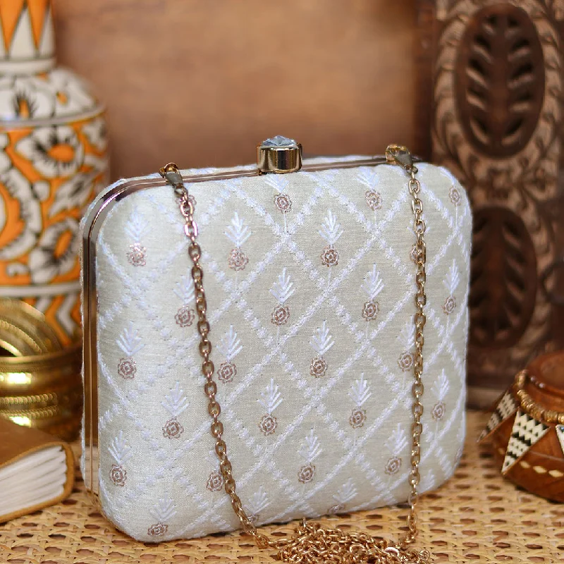 Pearl - Embellished Clutch in Cream for Bridal ShowersDiamond Shape Embroidered Clutch