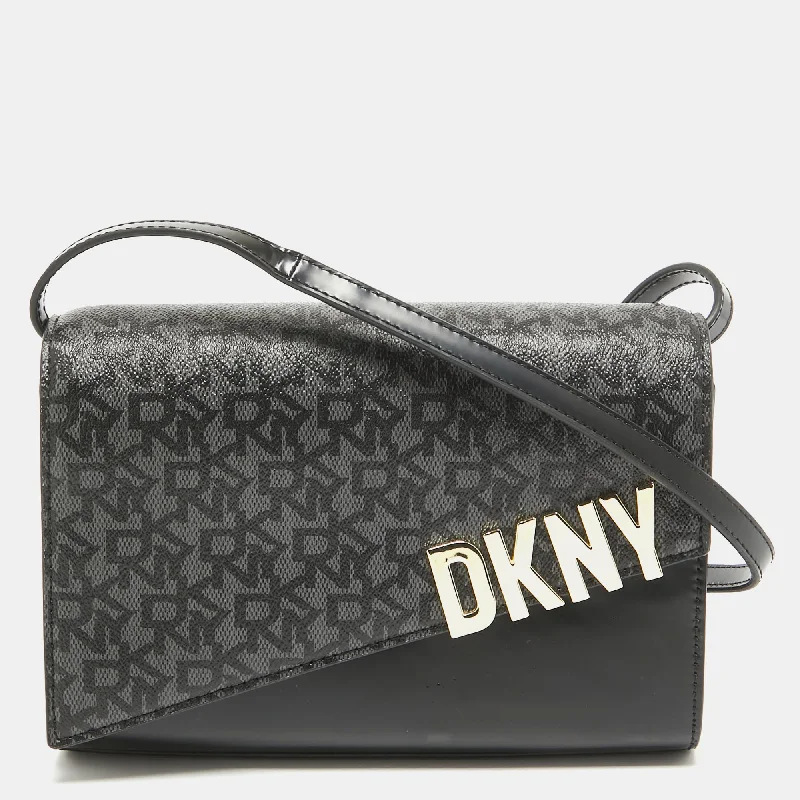 Metallic Crossbody Bag in Silver for New Year's Eve and Special CelebrationsDkny Black Monogram Coated Canvas And Glossy Leather Logo Flap Crossbody Bag