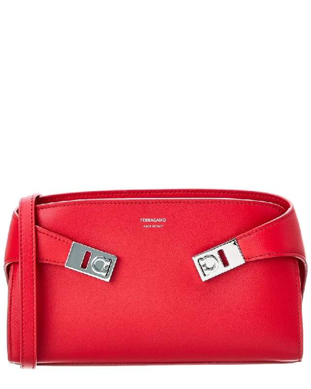 Women's Crossbody Bag with Zippered Pocket on the Back in Red for SecurityFerragamo Hug Bicolor Leather Crossbody