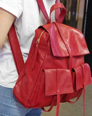 Vegan Leather Women's Backpacks in Burgundy with Adjustable Straps for Comfortable CarryingGenuine Leather Cute Backpack Bag Shoulder Bag Red Black Women Leather Purse