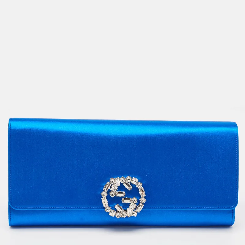 Suede Clutch with Tassel Details in Olive for Fall SoireesGucci Royal Blue Satin Gg Crystals Broadway Clutch..