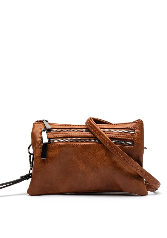 Leather Shoulder Bag with Magnetic Closure in Black for Quick AccessZen Collection Zipped Shoulder Bag, Tan