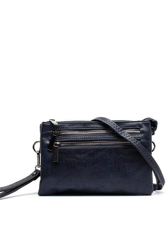 Crossbody Shoulder Bag in Black Leather with Gold Hardware for Night OutsZen Collection Zipped Shoulder Bag, Navy