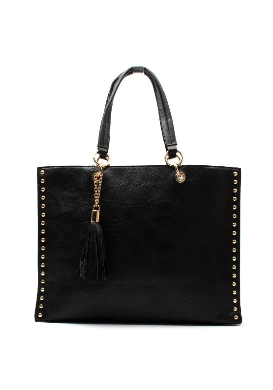 Metallic Shoulder Bag in Gold for Special OccasionsZen Collection Stud Detail Shoulder Bag, Black