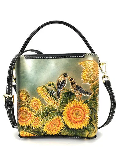 Geometric - Printed PVC Crossbody Bag in Multicolor for Trendy Street StyleHandmade Womens Tooled Leather Square Handbag Purse SunFlower Crossbody Bag for Women