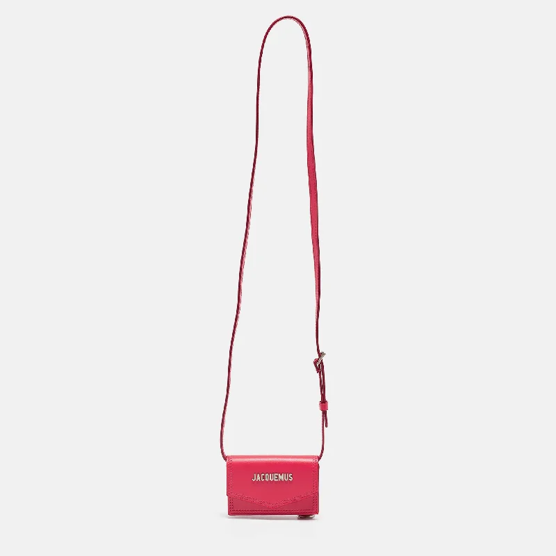 Women's Crossbody Bag with Multiple Compartments in Gray for Organized Daily UseJacquemus Pink Leather Le Porte Azur Crossbody Pouch