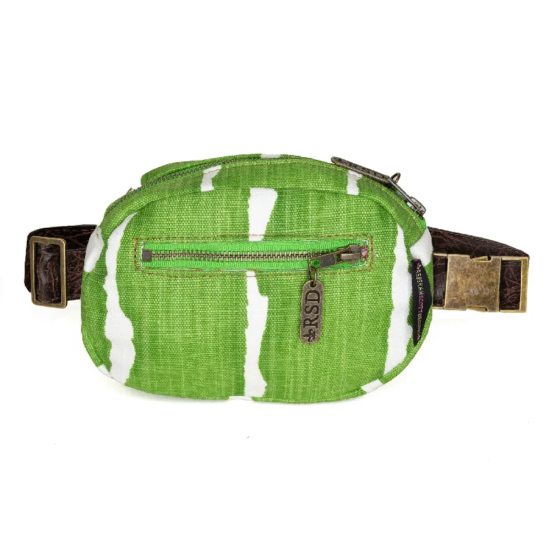 Women's Crossbody Bag with Zippered Pocket on the Back in Red for SecurityJane: Green Stripe