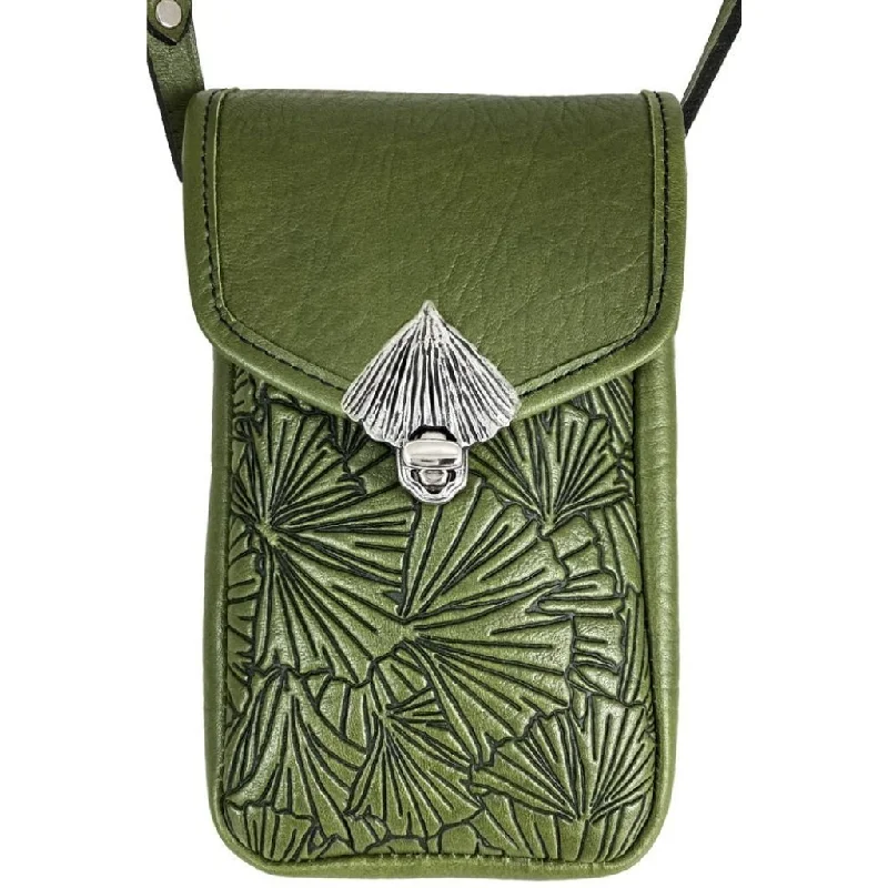 Metallic Crossbody Bag in Silver for New Year's Eve and Special CelebrationsMolly Cell Phone Handbag, Ginkgo Leaf