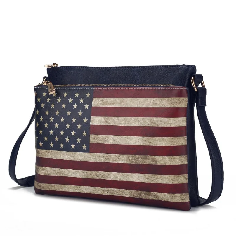 Women's Crossbody Bag with Multiple Compartments in Gray for Organized Daily UseMadeline Printed Flag Vegan Leather Women’s Crossbody Bag