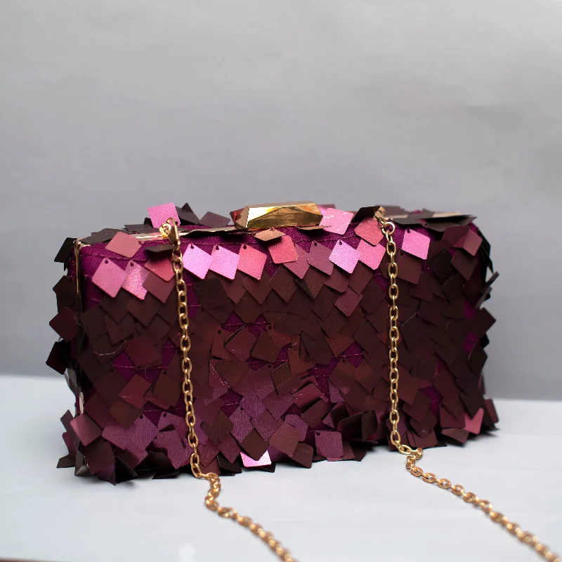 Women's Metallic Leather Clutch in Rose Gold for Valentine's DateMaroon Embellished Sequins Party Clutch