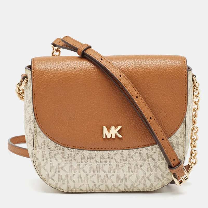 Plus - size Women's Crossbody Bag in Burgundy for Ample StorageMichael Kors Beige/tan Signature Coated Canvas And Leather Mott Crossbody Bag