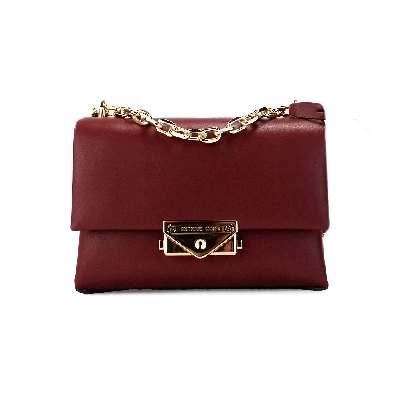 Women's Crossbody Bag with Zippered Pocket on the Back in Red for SecurityMichael Kors Cece Small Dark Cherry Vegan Leather Convertible Flap Crossbody Bag