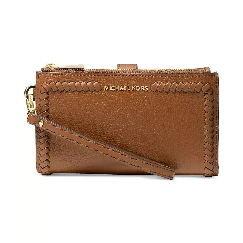 Women's Lizard - Print Clutch in Brown for a Chic LookMichael Kors Jet Set Double Zip Leather Wristlet Clutch In Luggage Leather, NINA