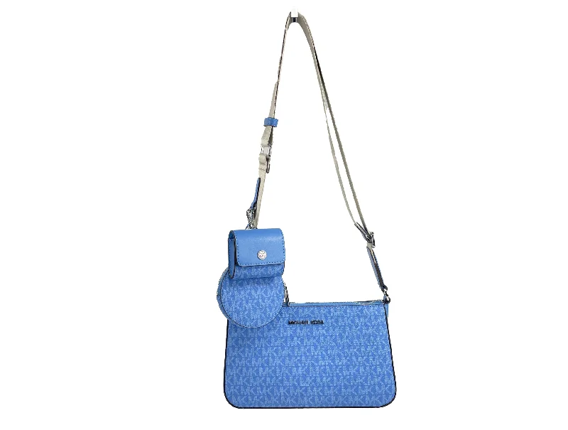 Women's Crossbody Bag with Zippered Pocket on the Back in Red for SecurityMichael Kors Jet Set Signature PVC Crossbody Tech Attachment Bag Purse Blue