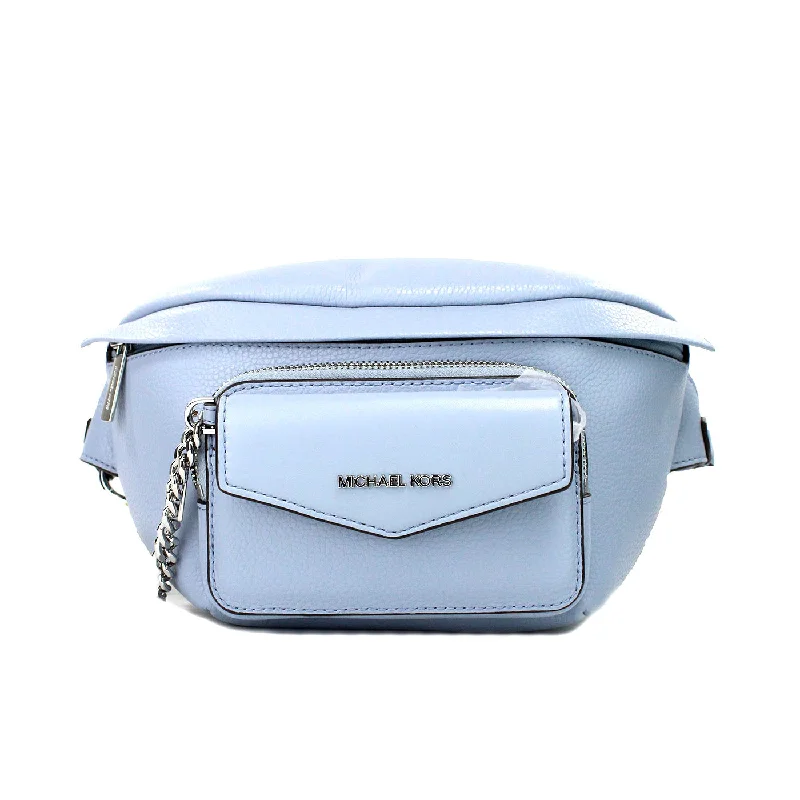 Metallic Crossbody Bag in Silver for New Year's Eve and Special CelebrationsMichael Kors Maisie Large Pale Blue 2-n-1 Waistpack Card Case Fanny Pack Bag