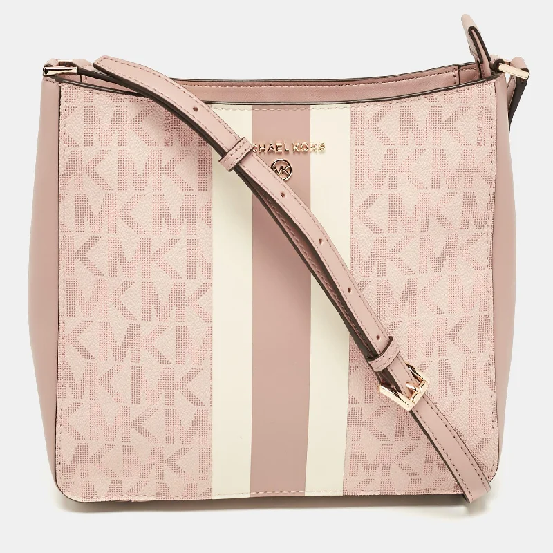 Quilted Leather Crossbody Bag in Cream for a Classic and Elegant AppearanceMichael Kors Pink Center Stripe Gloria Signature Coated Canvas And Leather Crossbody Bag