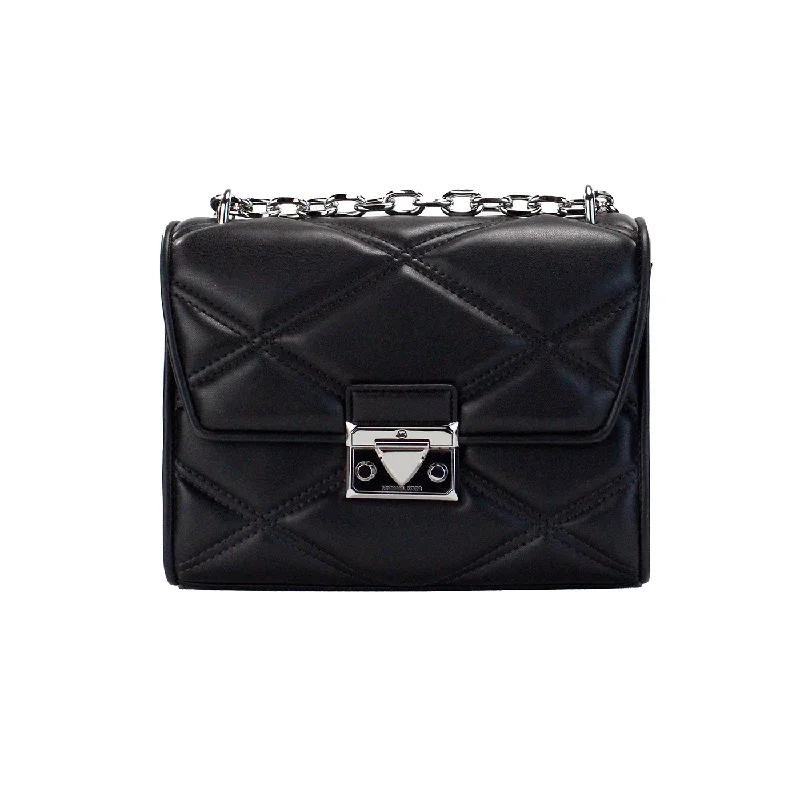 Leather - Trimmed Denim Crossbody Bag in Blue for a Vintage - Inspired LookMichael Kors Serena Medium Black Diamond Quilted Faux Leather Flap Shoulder Bag