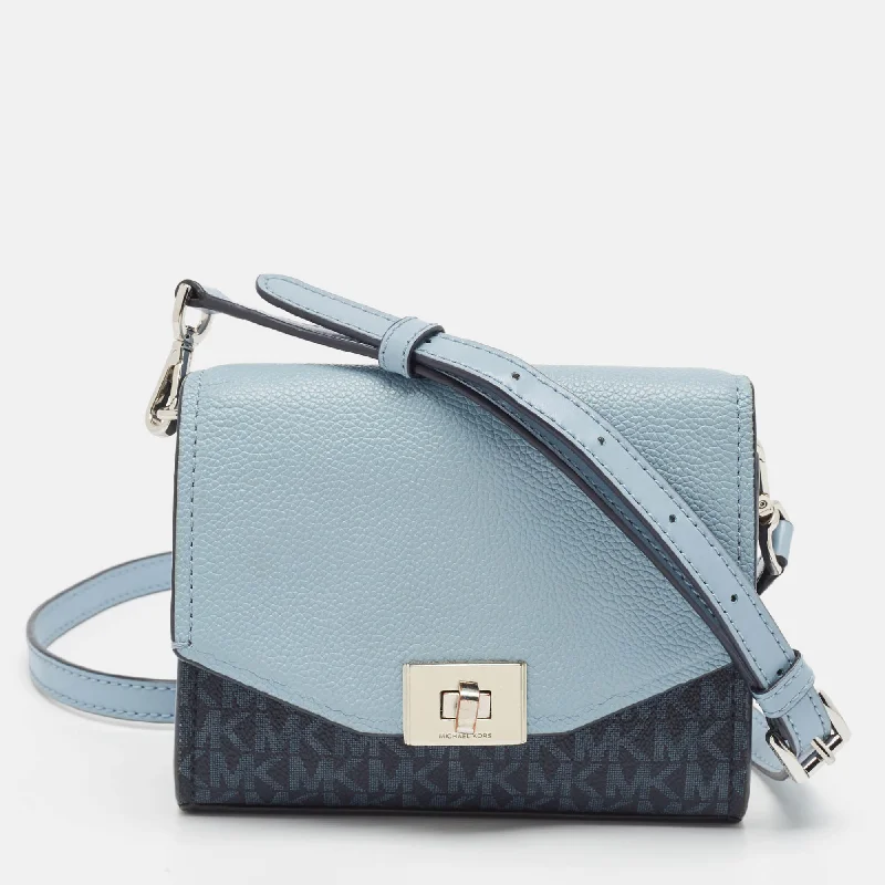 Metallic Crossbody Bag in Silver for New Year's Eve and Special CelebrationsMichael Kors Two Tone Blue Signature Coated Canvas And Leather Crossbody Bag