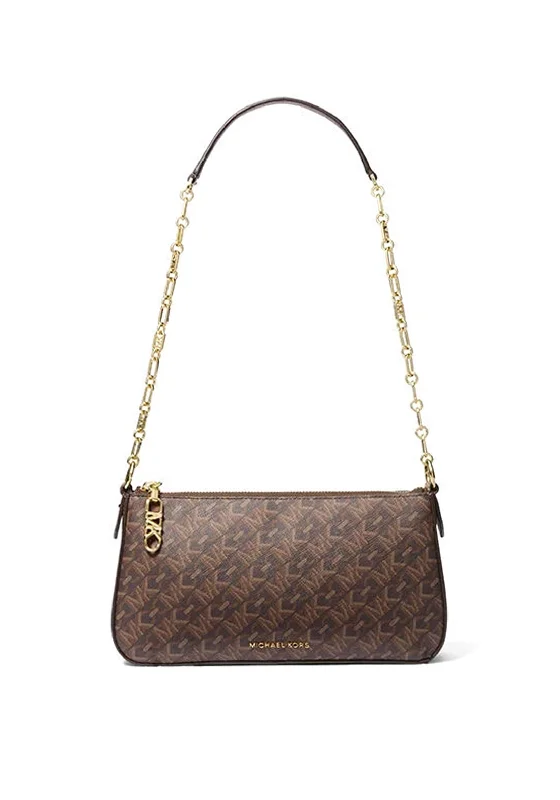 Shoulder Bag with Chain Strap in Silver for a Trendy AppearanceMICHAEL Michael Kors Empire Chain Link Pochette, Brown