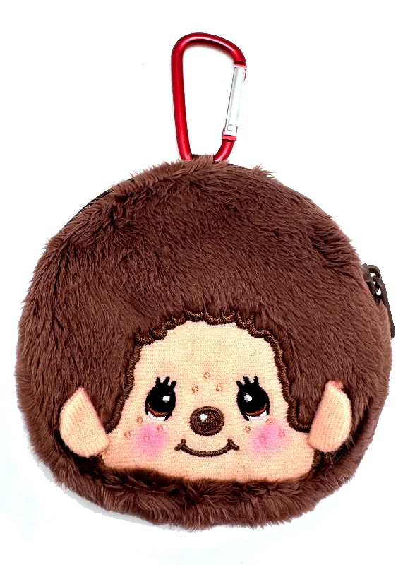 Leather Clutch with Chain Strap in Black for Cocktail PartiesMonchhichi-Kun Face Plush Coin Pouch