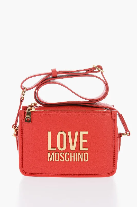 Women's Crossbody Bag with Multiple Compartments in Gray for Organized Daily UseMoschino Love Textured Faux Leather Camera Bag With Golden Logo Plaqu