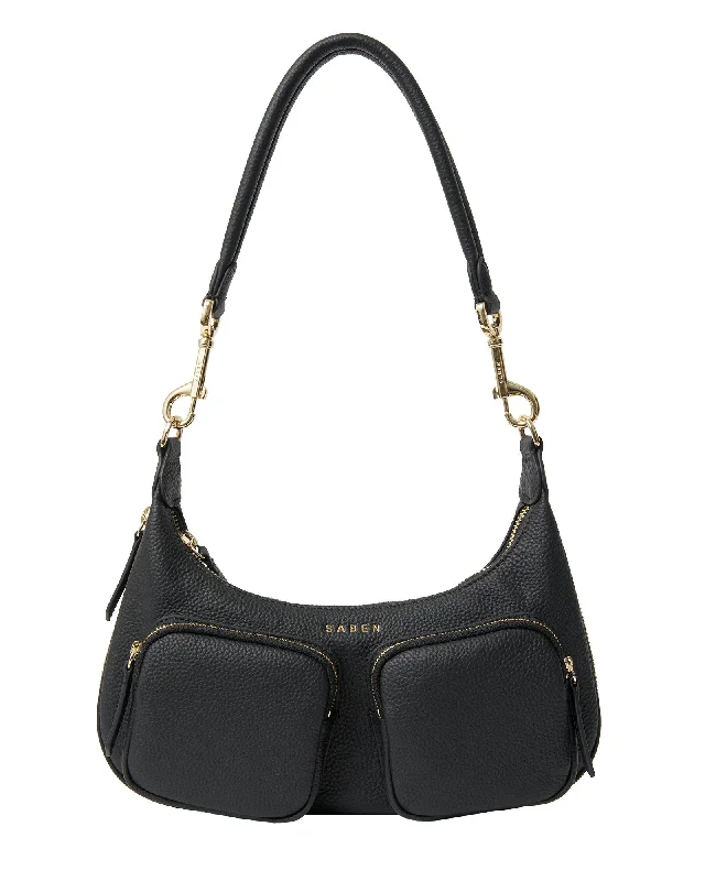 Leather Shoulder Bag with Magnetic Closure in Black for Quick AccessNikita Shoulder Bag