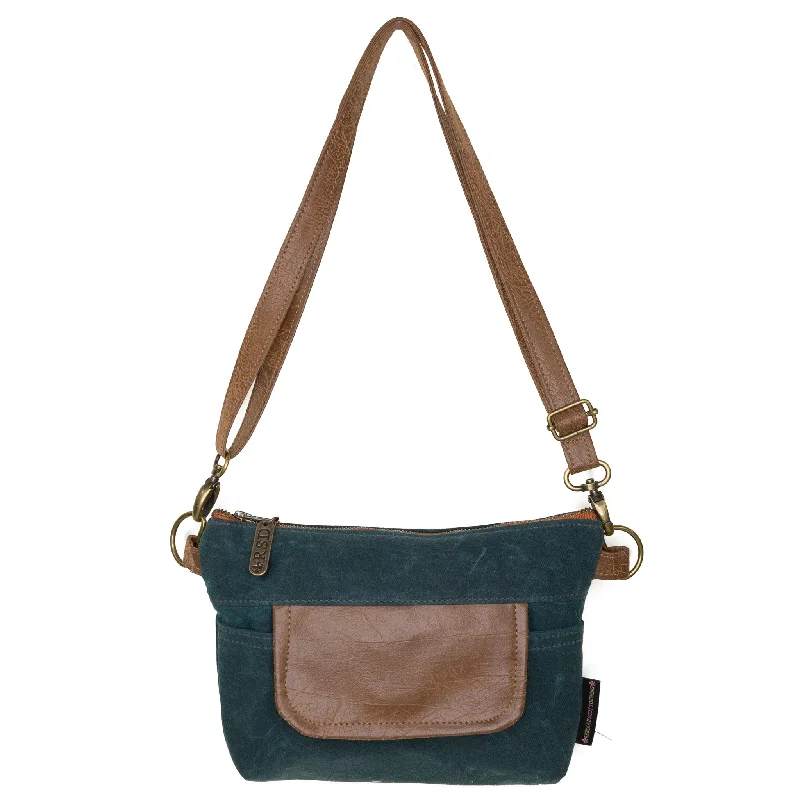 Leather - Trimmed Denim Crossbody Bag in Blue for a Vintage - Inspired LookOlivia: Deep Teal Waxed Canvas