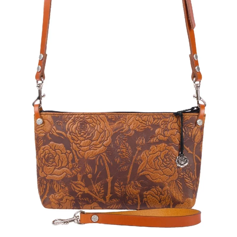 Leather - Trimmed Denim Crossbody Bag in Blue for a Vintage - Inspired LookPaula Crossbody / Wristlet, Wild Rose Adventure