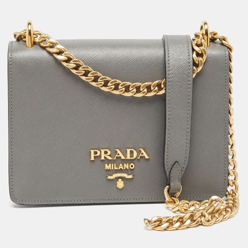 Women's Crossbody Bag with RFID - Blocking Pocket in Black for Safe TravelPrada Grey Saffiano Leather Logo Flap Crossbody Bag