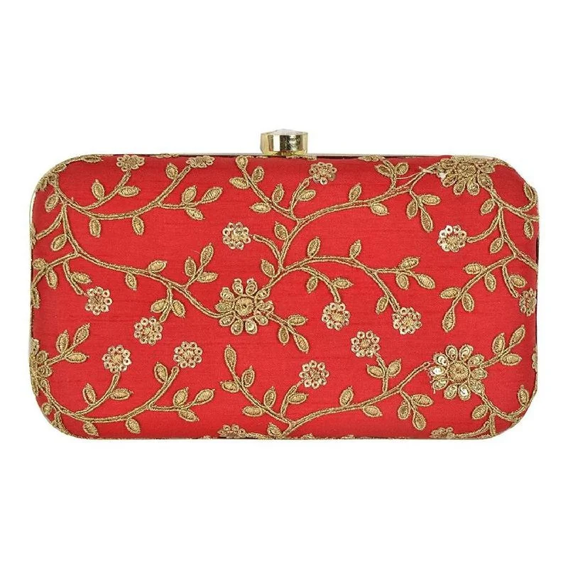 Women's Glittery Clutch in Blue for Disco - Themed EventsRed with Golden Embroidery Party wear Designer Women Clutch