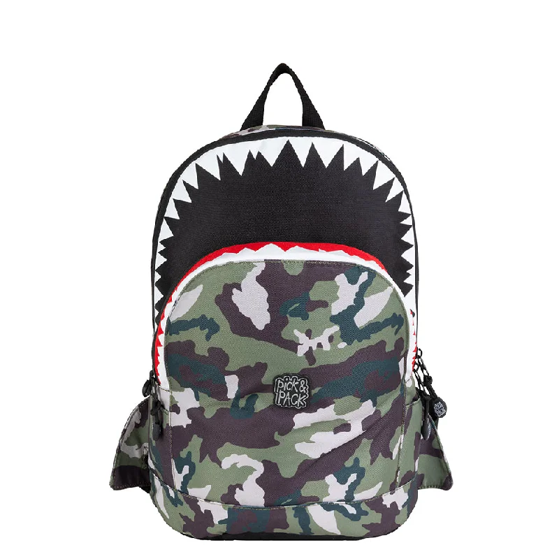 Backpacks with Multiple Pockets for Women in Khaki for Organized TravelShark Shape Backpack M Camo