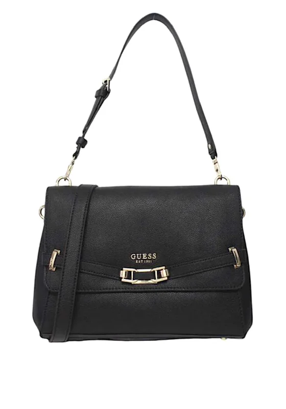 Suede Shoulder Bag in Pink with Tassel Accents for Casual OutingsGuess Silvye Buckle Detail Shoulder Bag, Black