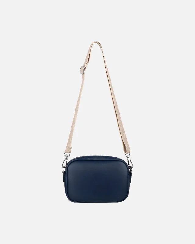 Women's Shoulder Bag with Faux Fur Strap in White for Winter Stylesoft gratha bag - navy