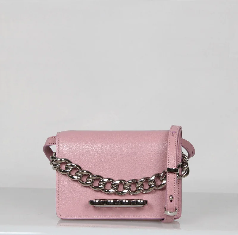 Crossbody Shoulder Bag in Black Leather with Gold Hardware for Night OutsThe Four Ring Mini with Chain Goat, Antic Pink (S)