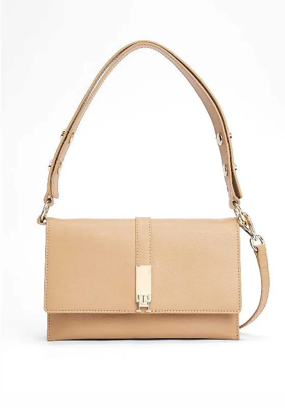 Leather Shoulder Bag with Magnetic Closure in Black for Quick AccessTommy Hilfiger Heritage Flapover Shoulder Bag, Beige