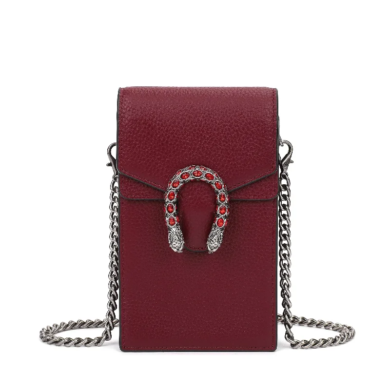 Women's Crossbody Bag with Chain Strap in Gold for a Glamorous TouchTiffany & Fred Full-Grain Leather Crossbody/ Phone Bag