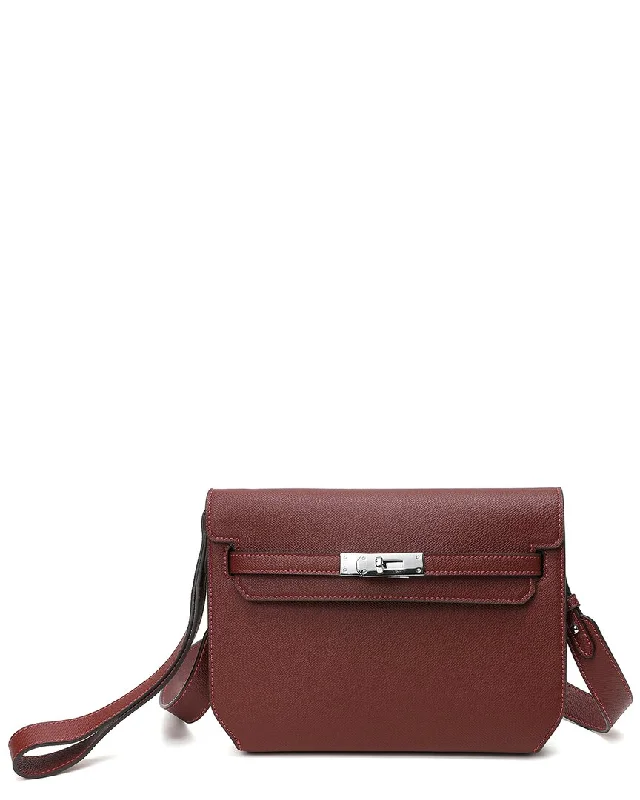 Women's Crossbody Bag with Zippered Pocket on the Back in Red for SecurityTiffany & Fred Paris Togo Leather Crossbody