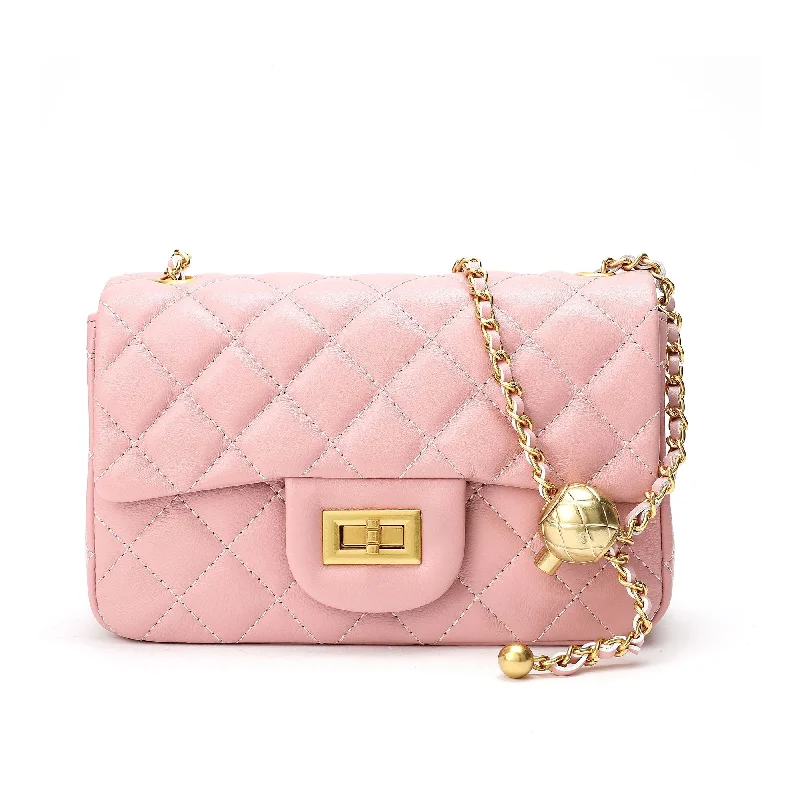 Women's Mini Crossbody Bag in Pink Velvet with Rhinestone Accents for Girls' Nights OutTiffany & Fred Quilted Sheepskin Leather Crossbody Bag