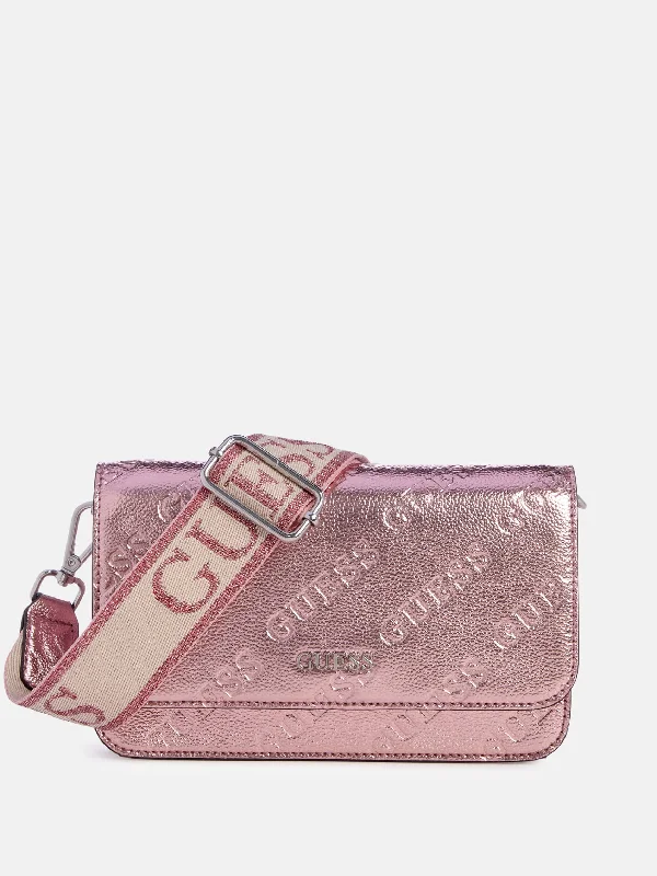 Women's Crossbody Bag with Zippered Pocket on the Back in Red for SecurityUtopie Metallic Mini Crossbody