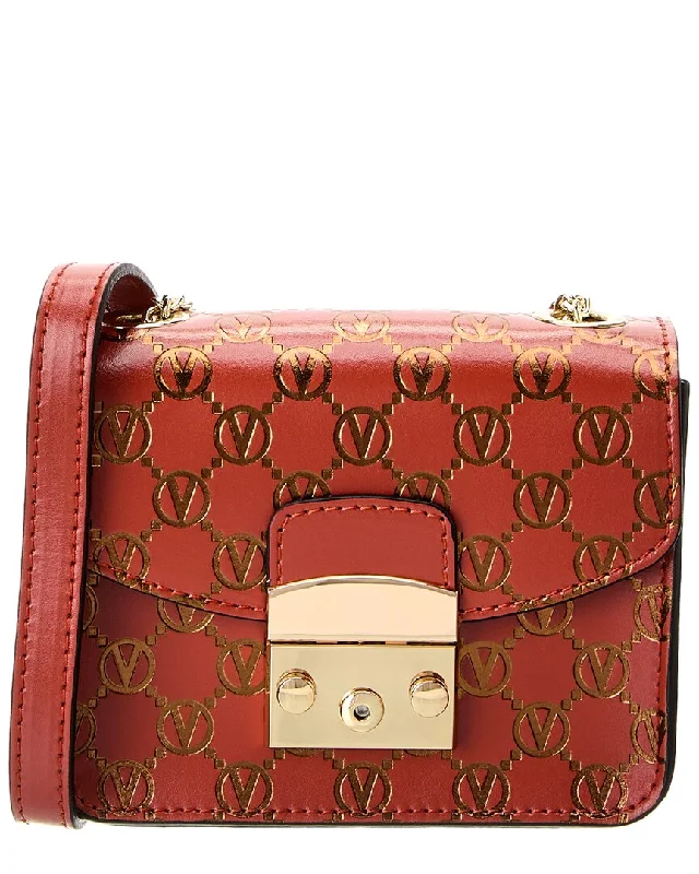 Women's Crossbody Bag with Zippered Pocket on the Back in Red for SecurityValentino by Mario Valentino Bijou Monogram Leather Crossbody