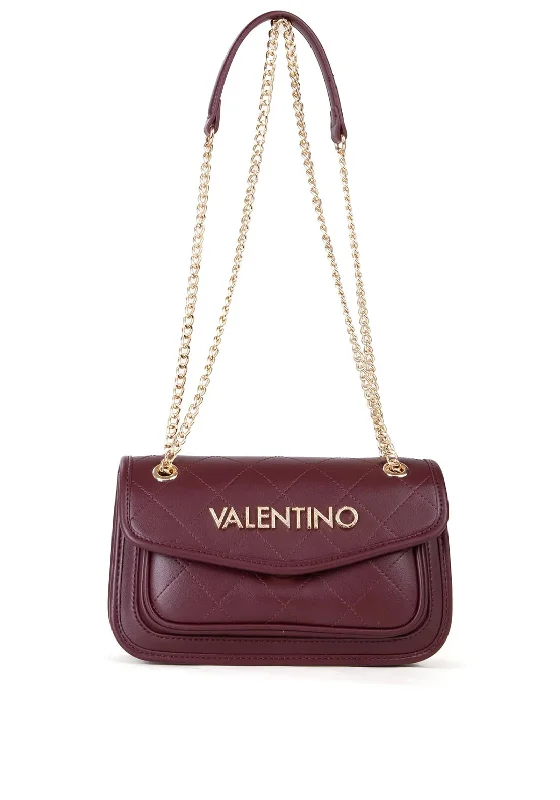 Women's Shoulder Bag with Zippered Pockets in Orange for SafetyValentino Mansion Chain Strap Shoulder Bag, Wine