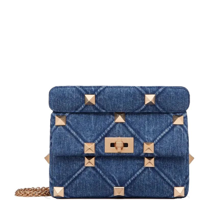 Shoulder Bag with Geometric Pattern in Multicolor for a Contemporary StyleRoman Stud Grained Medium Bag, Denim