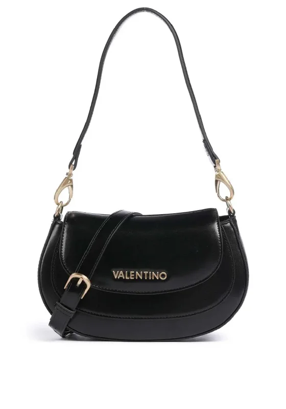 Suede Shoulder Bag in Pink with Tassel Accents for Casual OutingsValentino Type Re Curved Shoulder Bag, Black