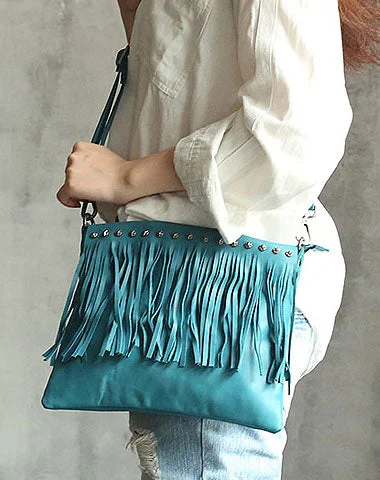 Metallic Crossbody Bag in Silver for New Year's Eve and Special CelebrationsVintage WOMENs LEATHER Tassels Shoulder Bag Handmade Crossbody Purse With tassels