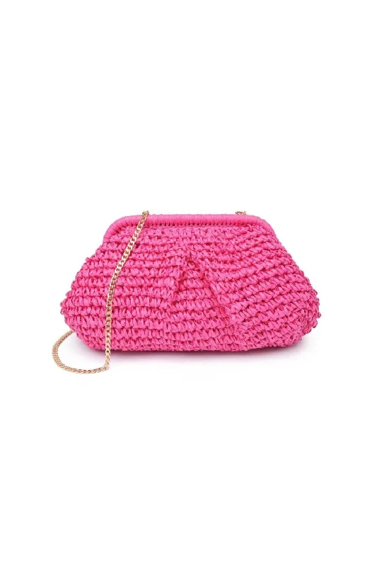 Women's Embroidered Silk Evening Bag in Navy for WeddingsWomen's Sasha Raffia Clutch In Fuchsia