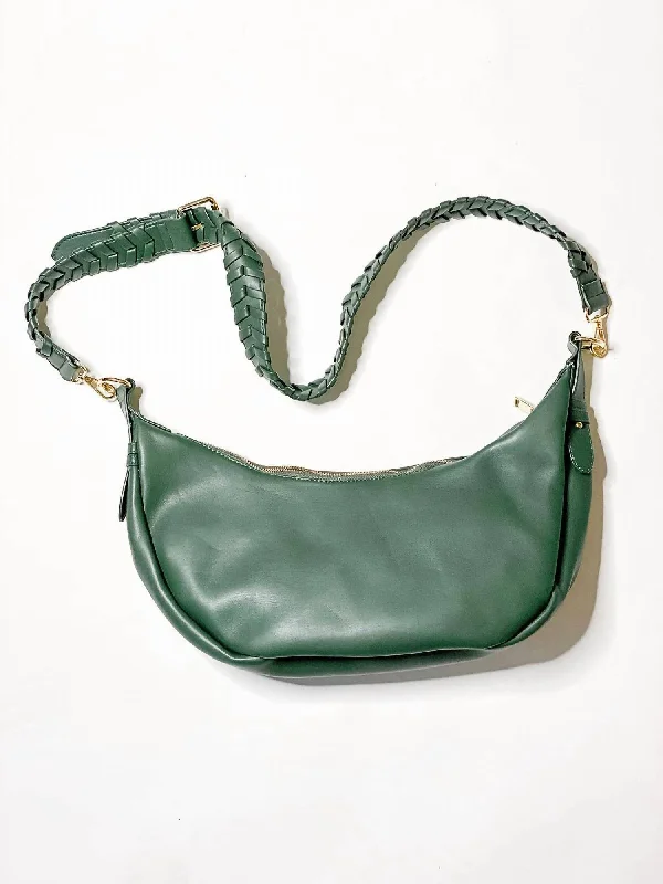 Women's Shoulder Bag with Faux Fur Strap in White for Winter StyleZola Bag In Hunter Green